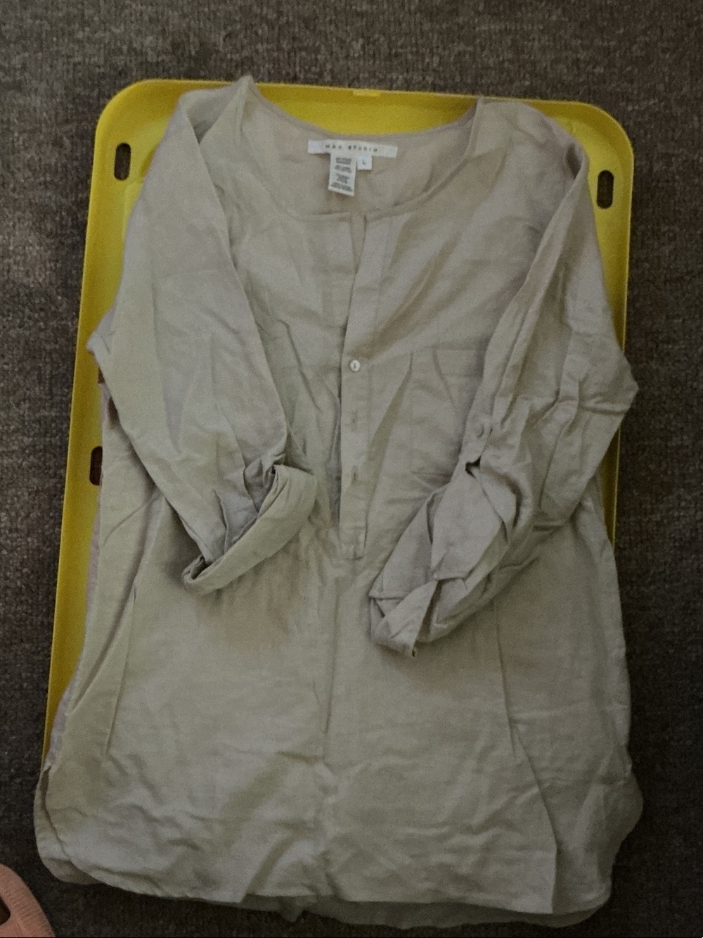 Max Studio Light Beige Casual Button-Front Shirt